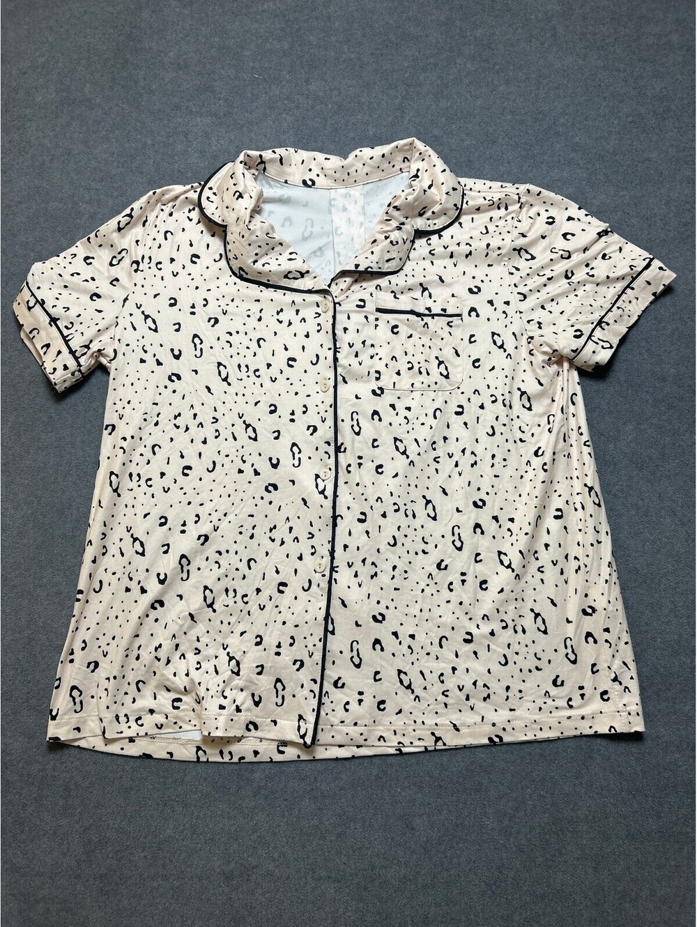 Womens Leopard Print Pajama Top Button Front Sleep Shirt Lounge Top Size Medium